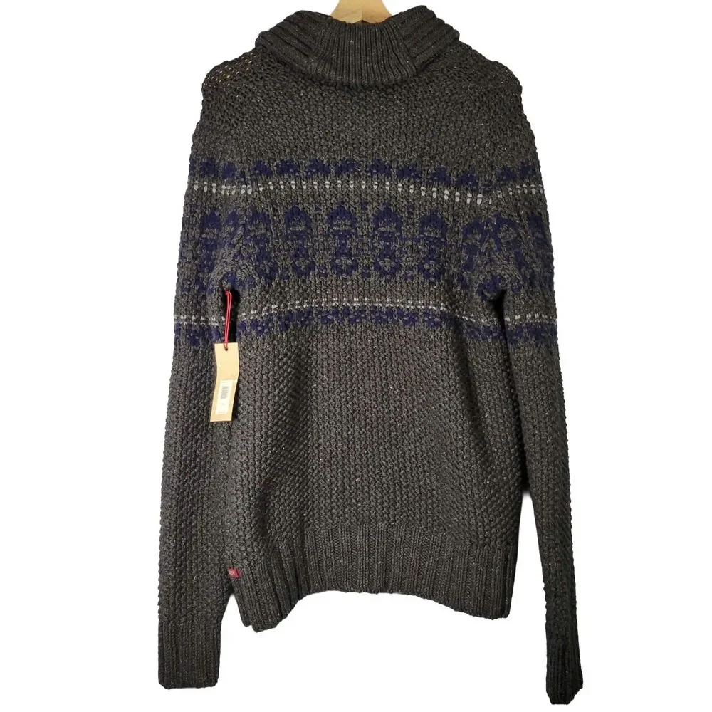 NWT Banana Republic Men M Merino Wool Fair Isle Shawl Collar Sweater Cabincore